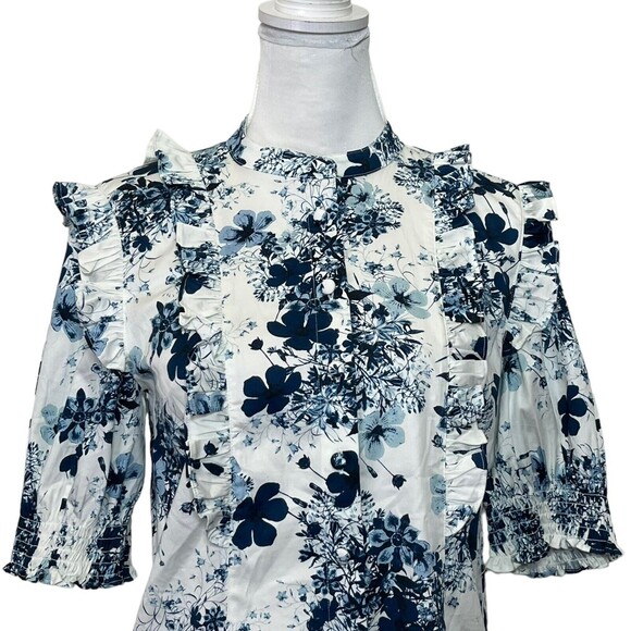 Universal Standard Erdem Kalina Floral Ruffle Shirt Size XS Button Up - Picture 2 of 11